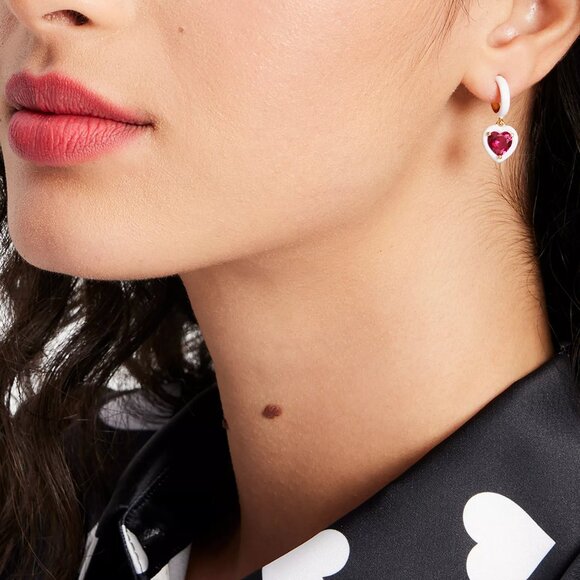 Kate Spade Heart Drop Huggie Hoop Earrings - Picture 2 of 6